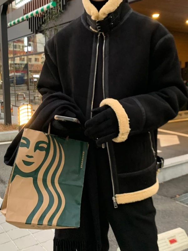 

Мужская зимняя куртка из овчины: утепленная замшевая куртка с интегрированным мехом и хлопком, повседневная модель