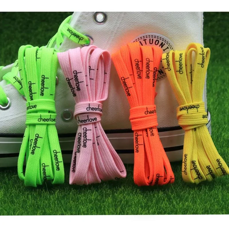 

4 Colors 7mm Letter Printing Shoelaces Green Pink Yellow Red Colours for Kid Adult Unisex Canvas Shoe String Men Women Sneaker