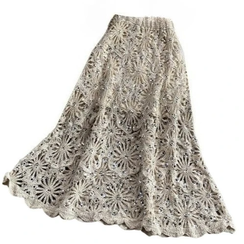 

Блестящие кружевные юбки с пайетками и вырезами для женщин, расклешенные юбки А-силуэта с вязаным узором