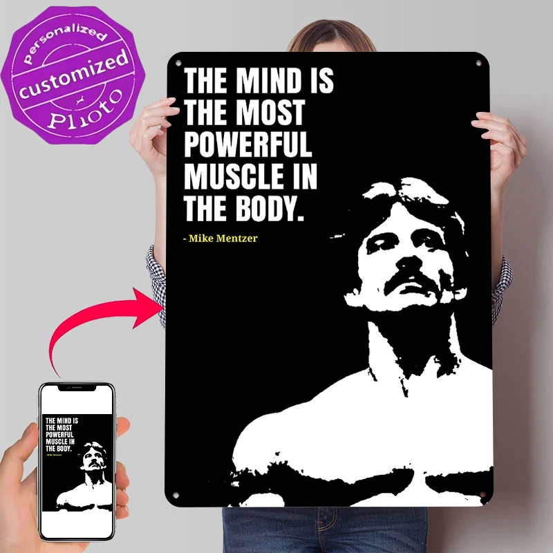 Mike Mentzer Mind Muscle Quote Tin Poster Customized Wall Art Retro Vintage Metal Signs for Fans Room Office Decor Custom Plate
