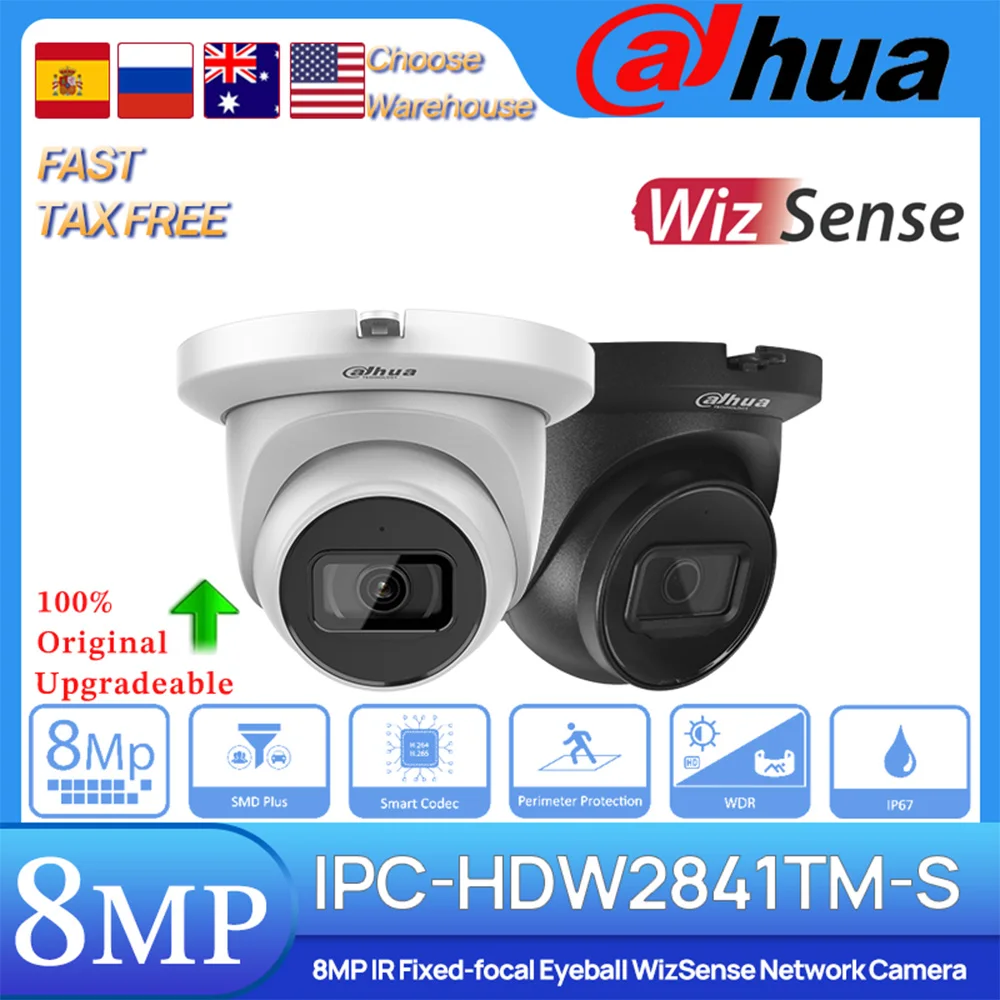 

Dahua Original IPC-HDW2841TM-S 8MP IR30M Fixed-focal Eyeball WizSense Network Camera POE Built in MIC SMD Plus IP67 IVS H.265