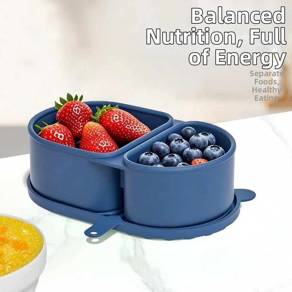 

Пищевой силиконовый ланч-бокс, герметичный контейнер для закусок с двойным отделением, многоразовый однотонный разделенный ящик для хранения свежих продуктов