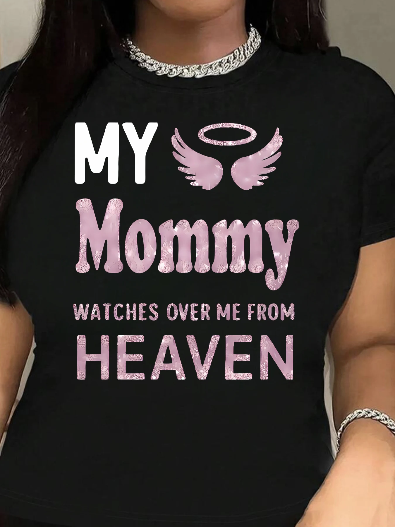 

Letter pattern round neck plus size women T-shirt short sleeve trend printing elastic half sleeve T-shirt