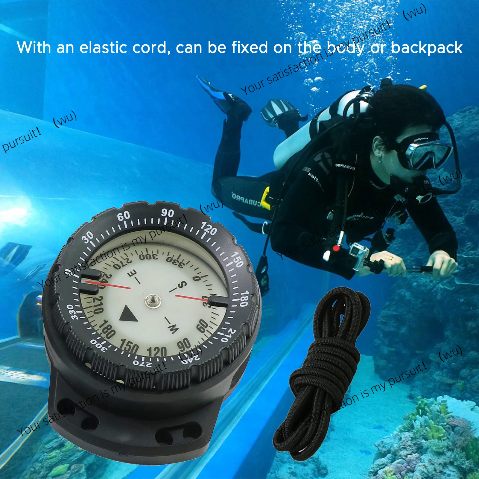 50-meter underwater luminous diving watch compass, waterproof navigation tool, with elastic rope