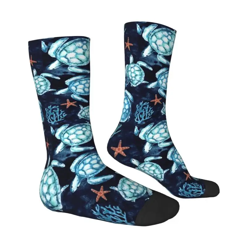 Funny Ocean Blue Turtles Socks Men Women Warm 3D Printing Sea Animal Football Sports Socks