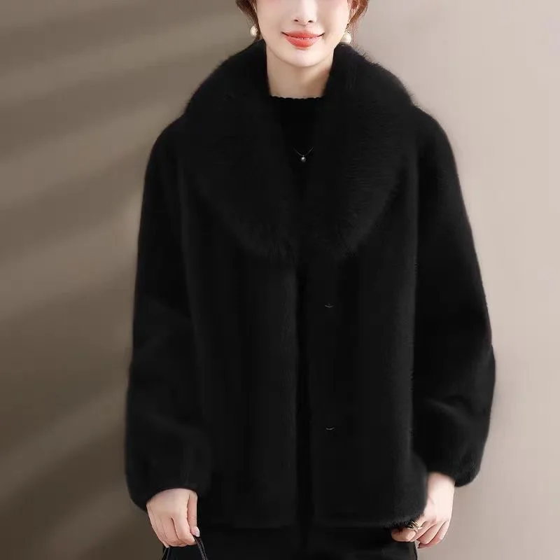 المرأة فو الفراء رشاقته معاطف المتضخم أفخم اصطف 2025 الخريف الشتاء الصلبة معاطف السترة للطقس البارد معاطف القمم