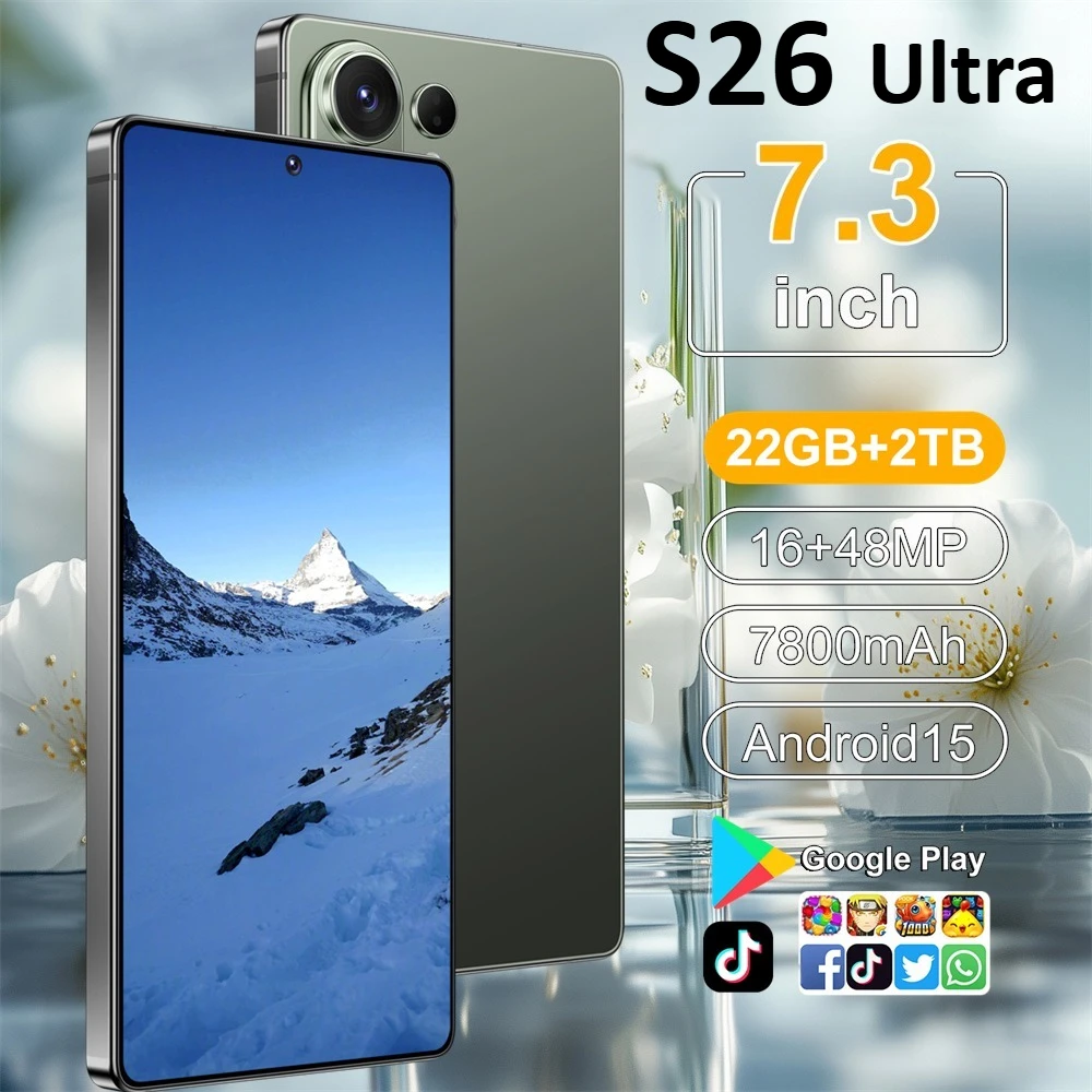 HOT NEW Smartphone For S26 Ultra 7.3HD Cheap 5G Dual Card Dual Standby Mobile Cell Phones 7800mAh Android WIFI GPS Cellphones