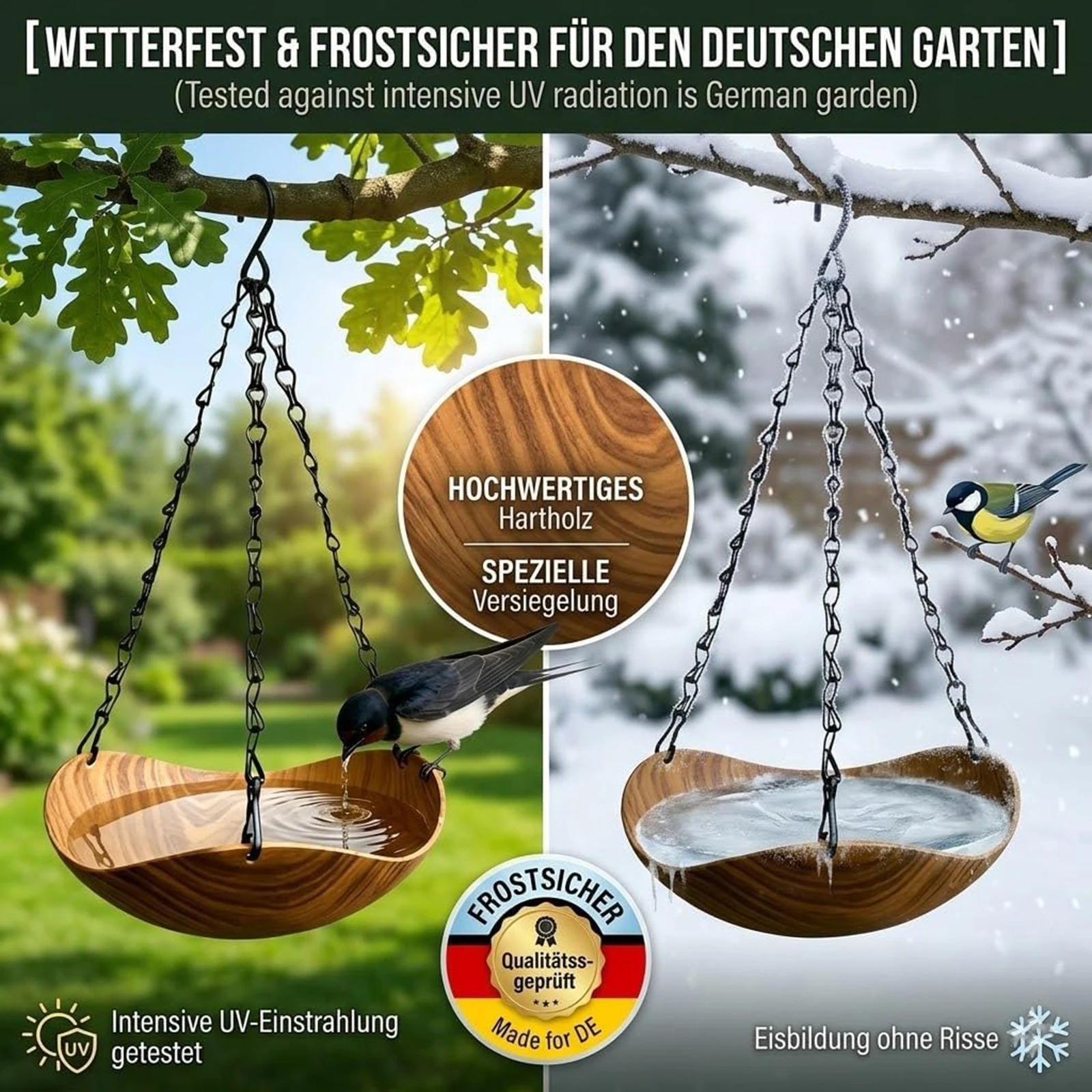 Hanging Bird Bath with Metal Chain & Hook Decorative Birdbath Bird Water Feeder Garden Water Bowl for Outside Garden Yard Decor view 3