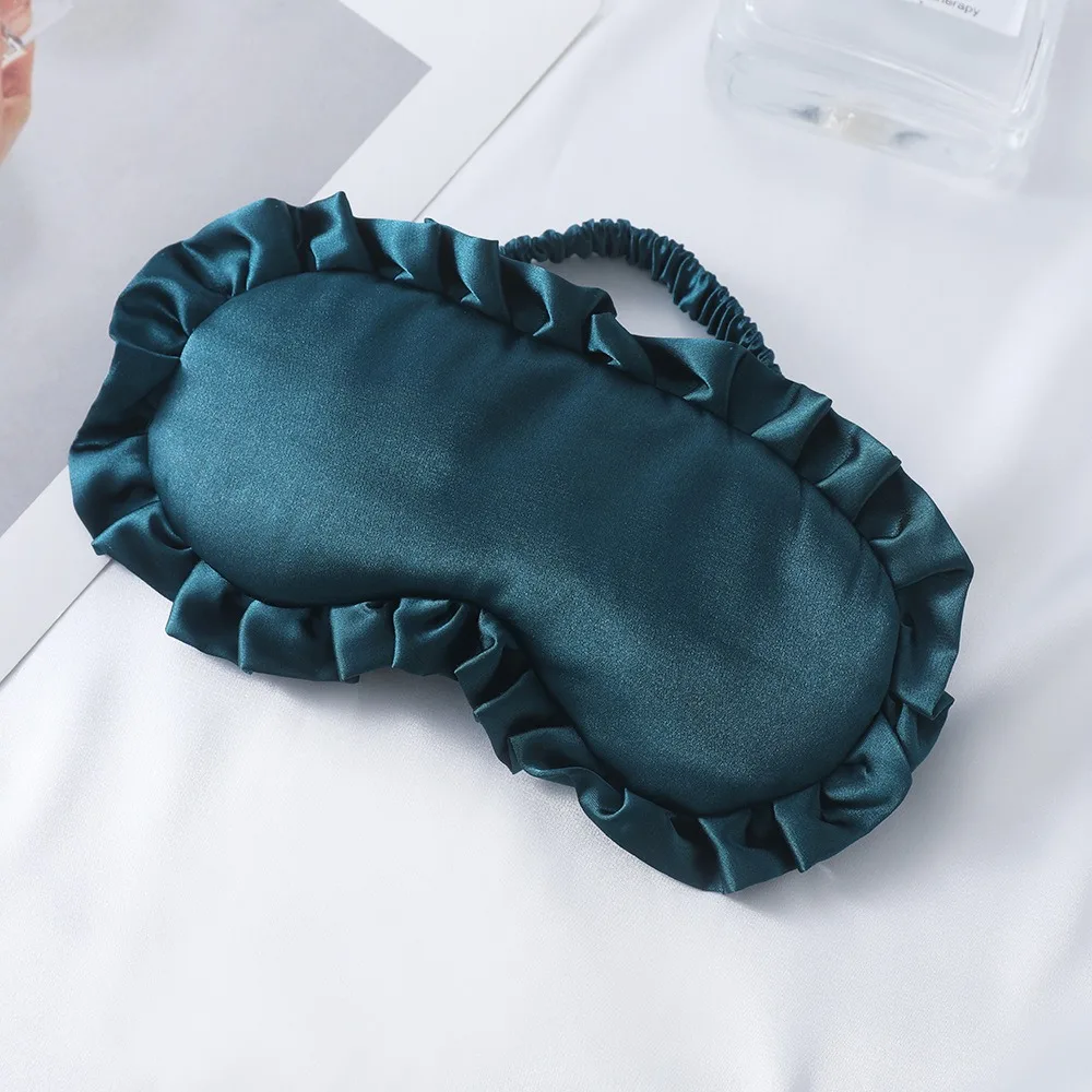 

Solid Color Silk Sleep Eye Mask Soft Texture Breathable Blackout Eye Patches Ruffle Design Adjustable Strap Sleeping Eye Covers