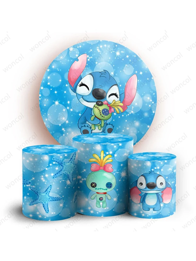 Disney Stitch Cirkel Achtergrond Kind Verjaardag Baby Shower Achtergrond Lilo & Stitch Cilinder Cover Party Decor Fotocabine Prop