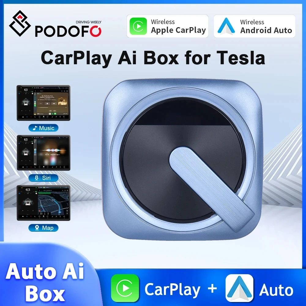 Podofo Wireless Carplay For Tesla Android Auto AI Box Connect For iPhone/Android Wireless Carplay Adapter Airplay Mirror Cast