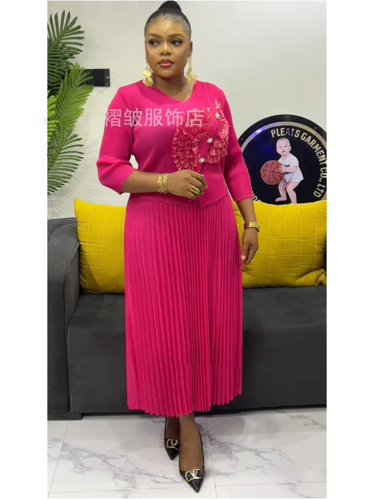 Anlan 2025 verão novo vestido plissado a linha elegante com decote em v sólido estilo de moda cintura cinching emagrecimento feminino saia dobrável 2an8791