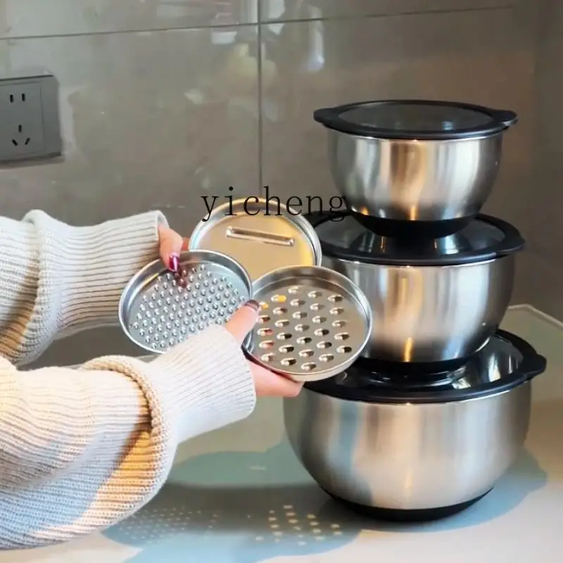 LYY  Stainless Steel Cooking Bowl Food Grade Grater Vegetable Cutter Shredder Non-Slip Baking Dough Bowl
