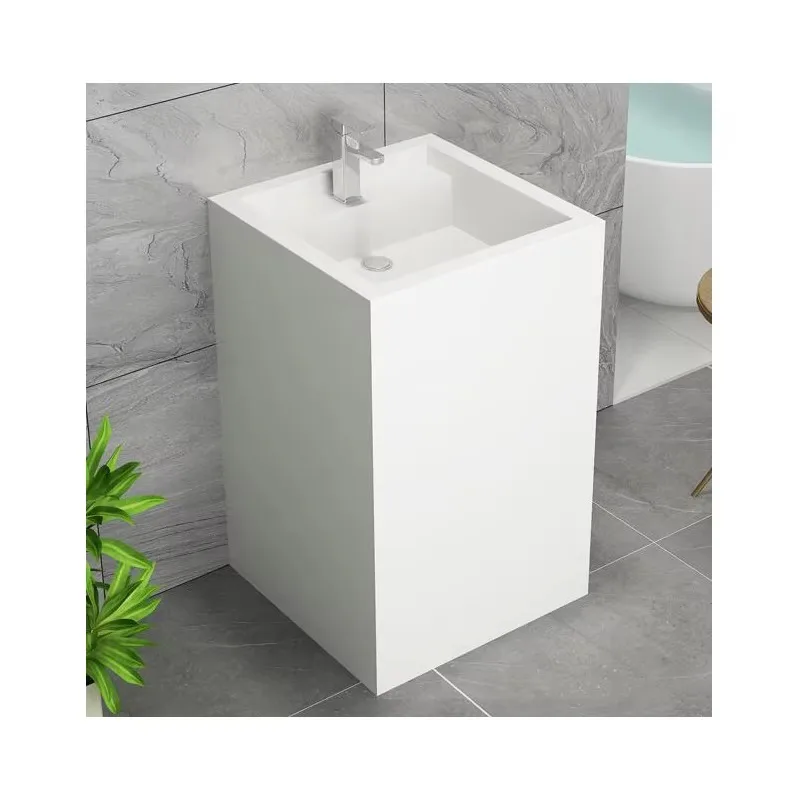 

Solid White Pedestal Sink Quartz Bathroom Sink Farmhouse Washing Standing Vessel Hotel Courtyard