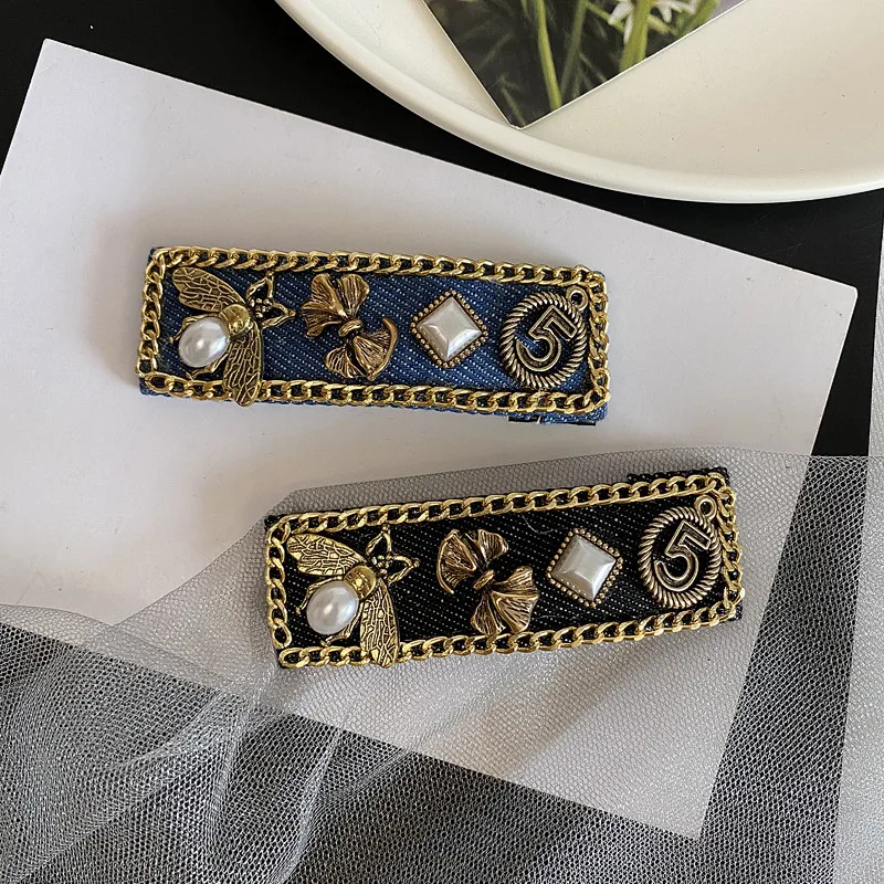 

Vintage Bee Hairpin Elegant BB Hair Clips for Women Girls Fashion Fabric Cowboy Barrettes Hairgrip Korean Hair Accessories