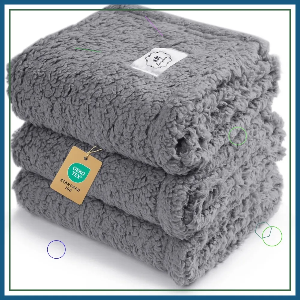 

1 упаковка: 3 успокаивающих пледа из пушистого флиса премиум-класса, мягкий плед из шерпы для собак, щенков, кошек, серый, маленький (23" x 16")