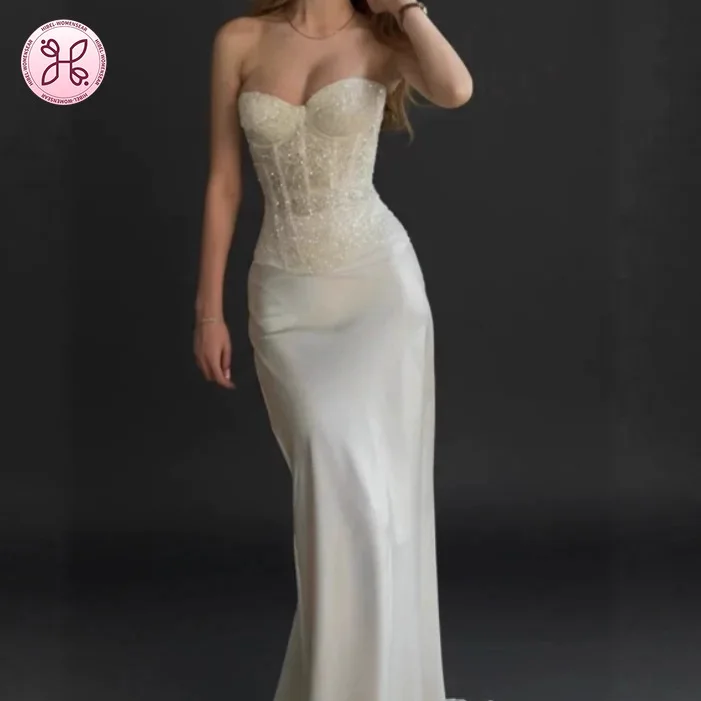 

High-End Banquet Gown Set: Fashion Bustier Corset Top with Heavy Sequin Design & Slim Fit Mermaid Skirt, Evening Attire