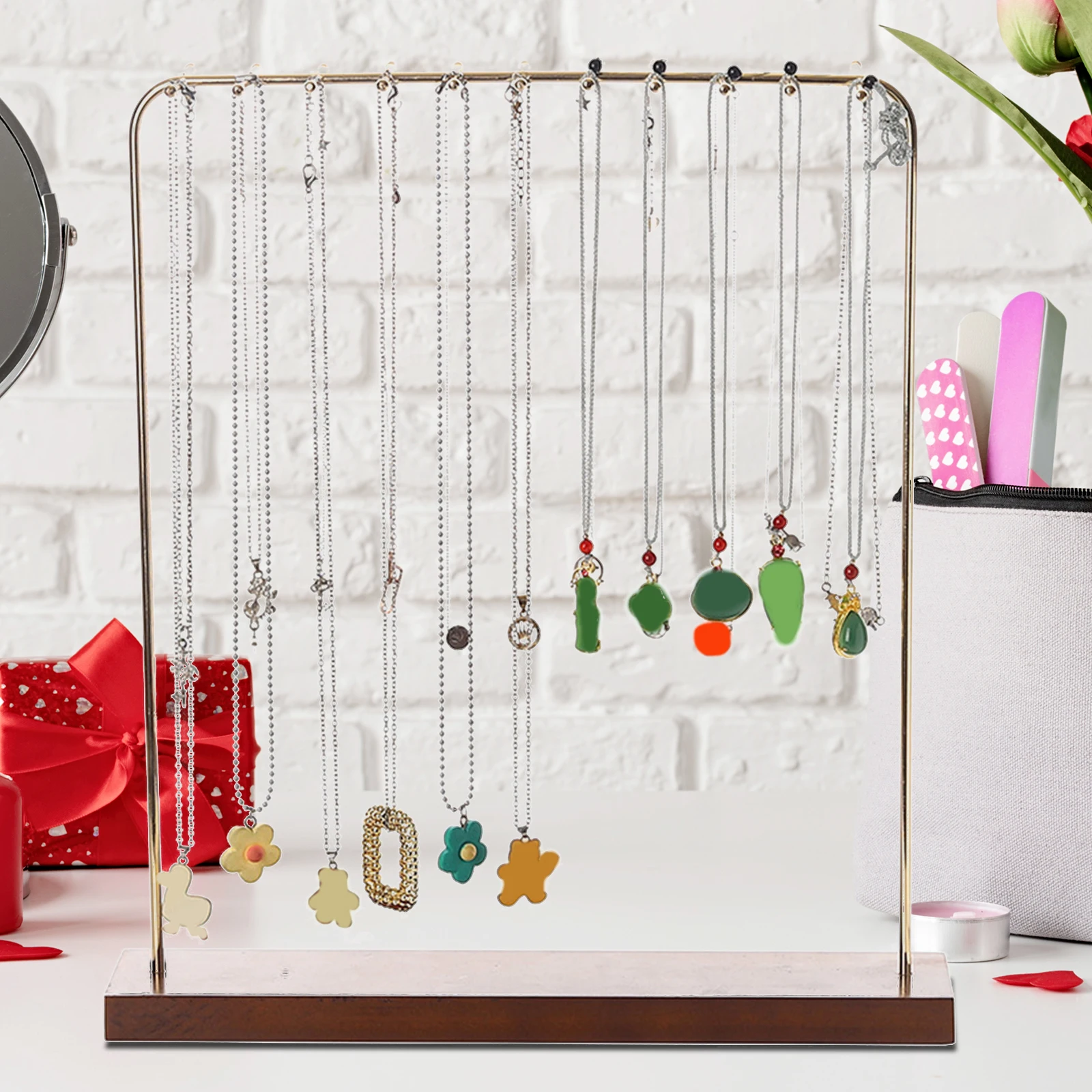 Countertop Jewelry Organizer Display Stand with Hooks Durable Necklace Holder Rack for Watches Earrings Chains Storage Showcase