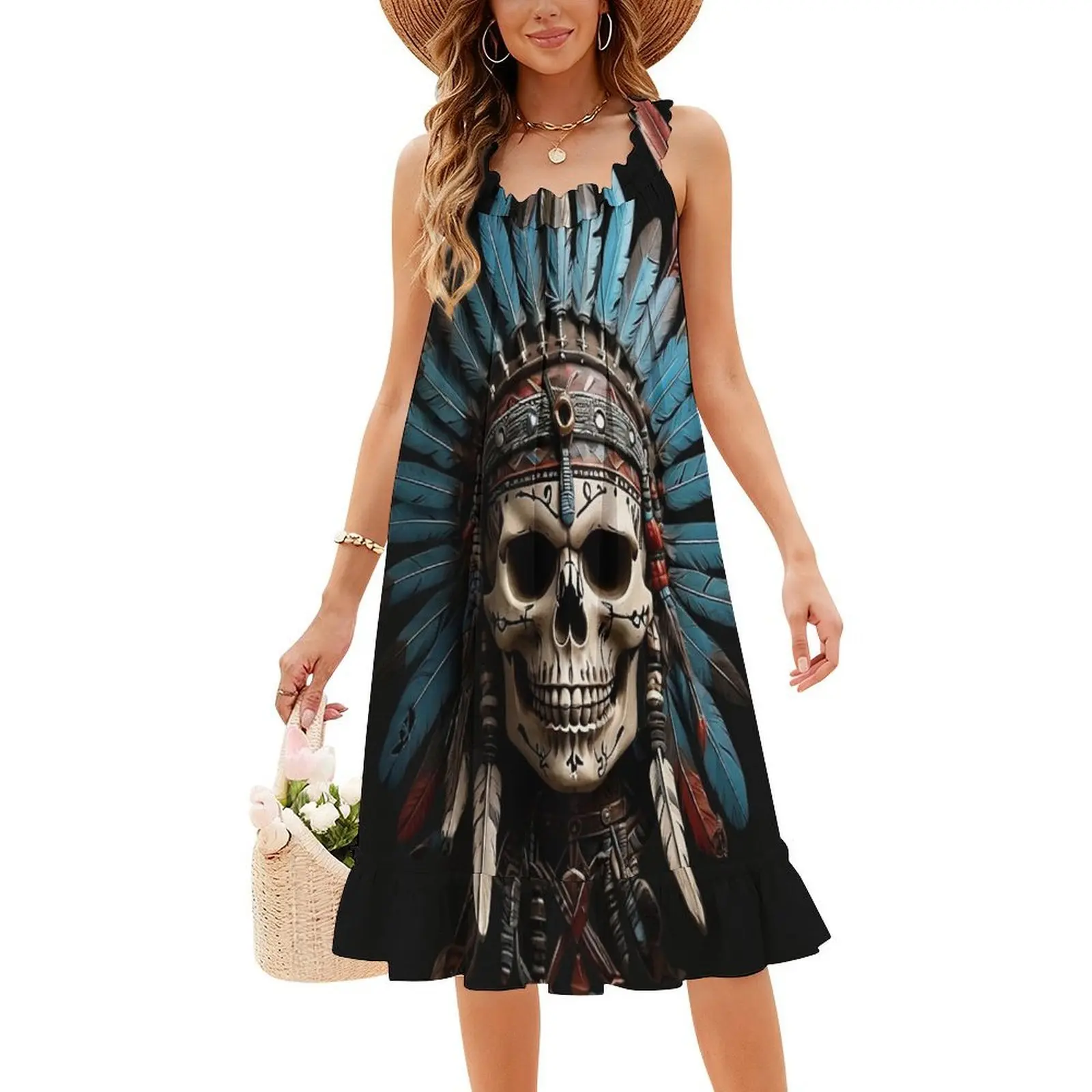 فستان عطلة مثير على شكل جمجمة هندية أسترالية لطيفة للنساء على الشاطئ وحفلات أعياد الميلاد فستان قصير جمجمة كرنفال مكسيكي جمجمة السكر #4