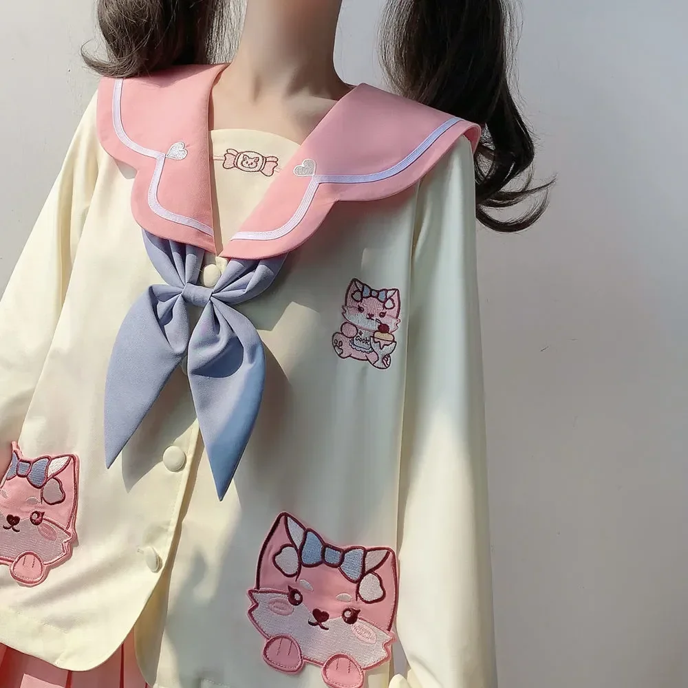 Oryginalny Dessert Cat Cute Pink Kindergarten JK Uniform Genuine Sailor Suit Set School Girl Japanese Sailor Suit Cos Woman