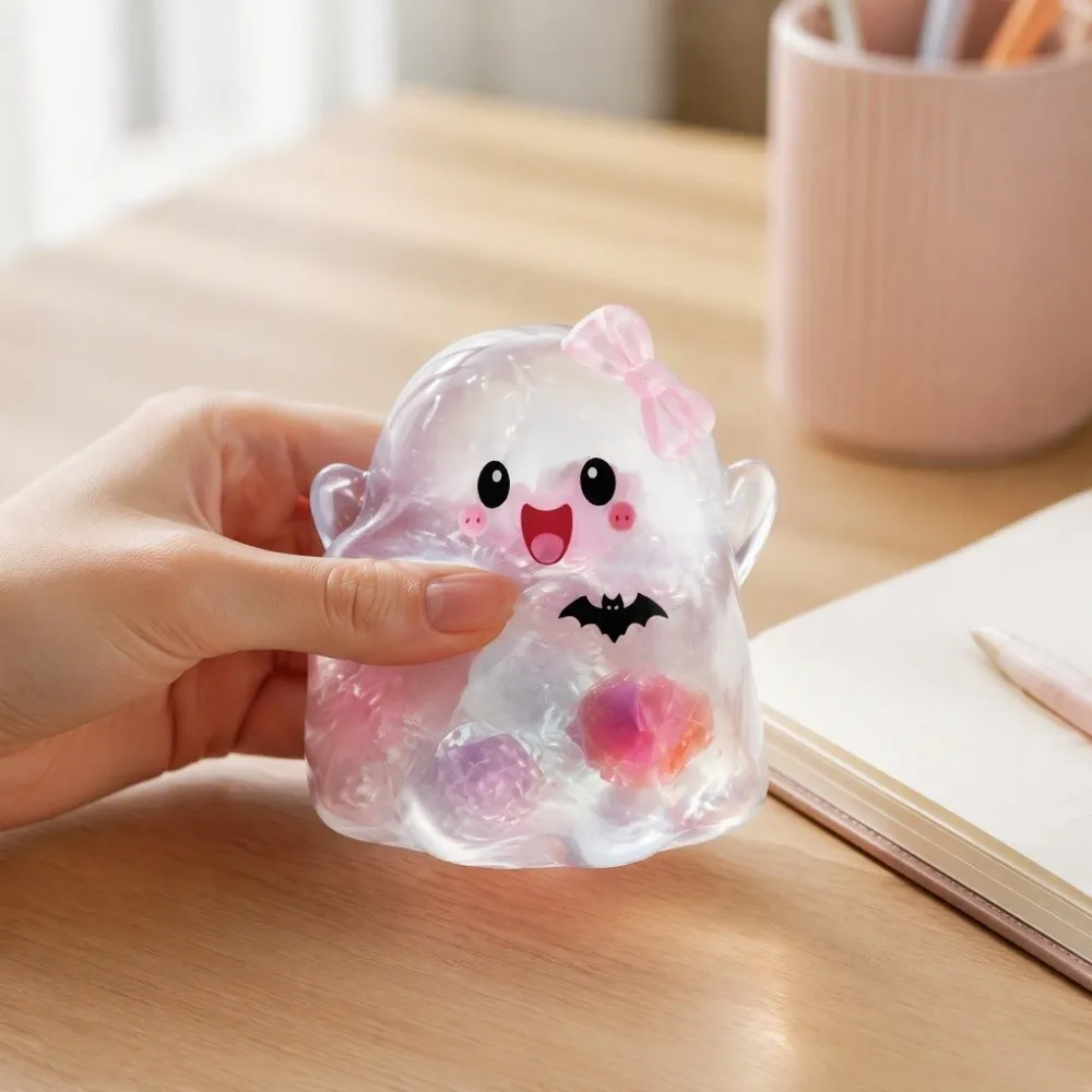 2PCS/SET Portable Cartoon Ghost Squishy Toy Slow Rebound Spooky Ghost Fidget Toy Transparent TPR Ghost Squeeze Toy Halloween