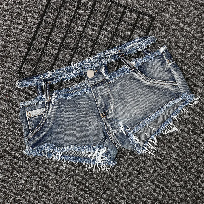 

New Women Sexy Cut Out Jeans Denim Shorts Slim Ultra-low Waist Shorts Nightclub Femme