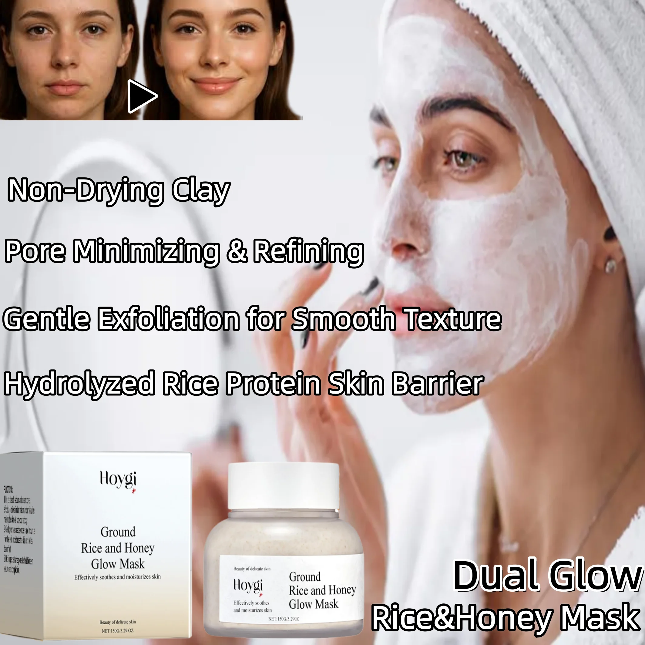 Bentonite Clay Mask - Masker Pelembap & Pencerah Rice&Honey, Dual