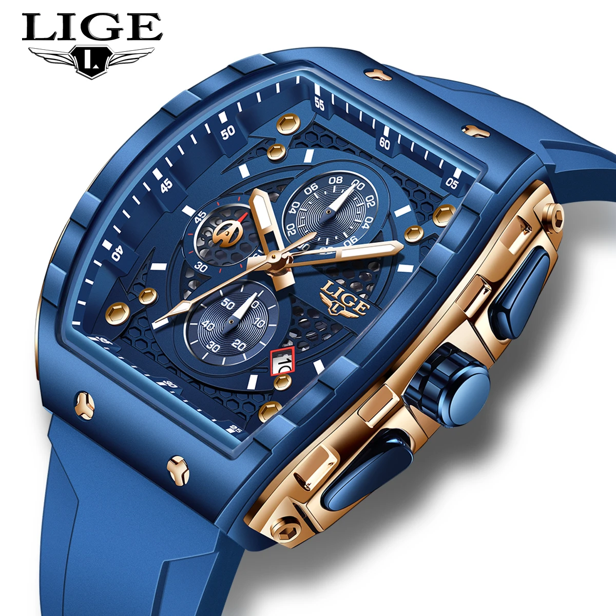 

LIGE квадратные кварцевые мужские часы, модные роскошные лучшие брендовые повседневные спортивные часы для мужчин, водонепроницаемые 50 м, военные наручные часы с автоматической датой