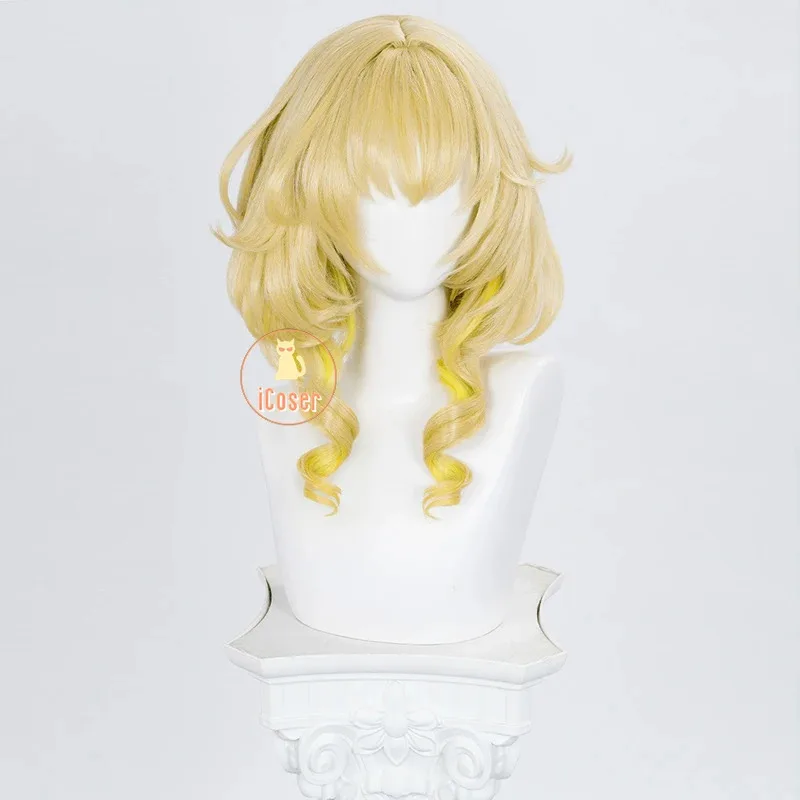 iCoser Honkai スターレール Aglaea コスプレウィッグブロンドショートヘアアンフォレウスゴールドウィーバーハロウィンパーティー女性ガールズカーニバル