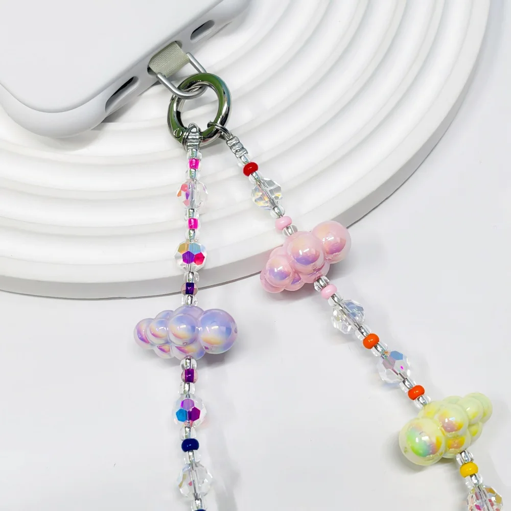 HERLOOK Handmade Colorful Cloud Beaded Phone Strap Sweet Iridescent Cloud Bead Phone Charm Lanyard Cute Y2K Style view 5