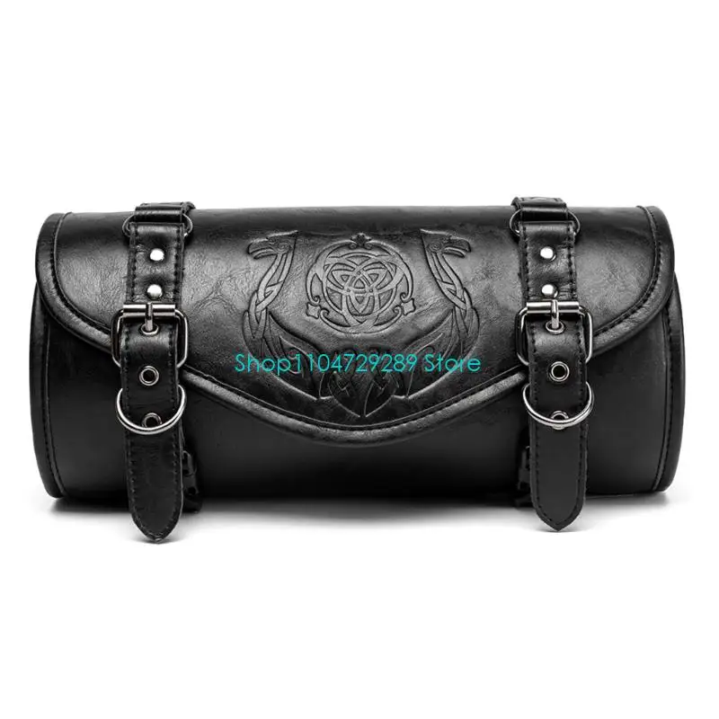

D8KE Motorcycle Front Tool Bag Gothic Style Design PU Leather Construction Waterproof Storage Easy Installation