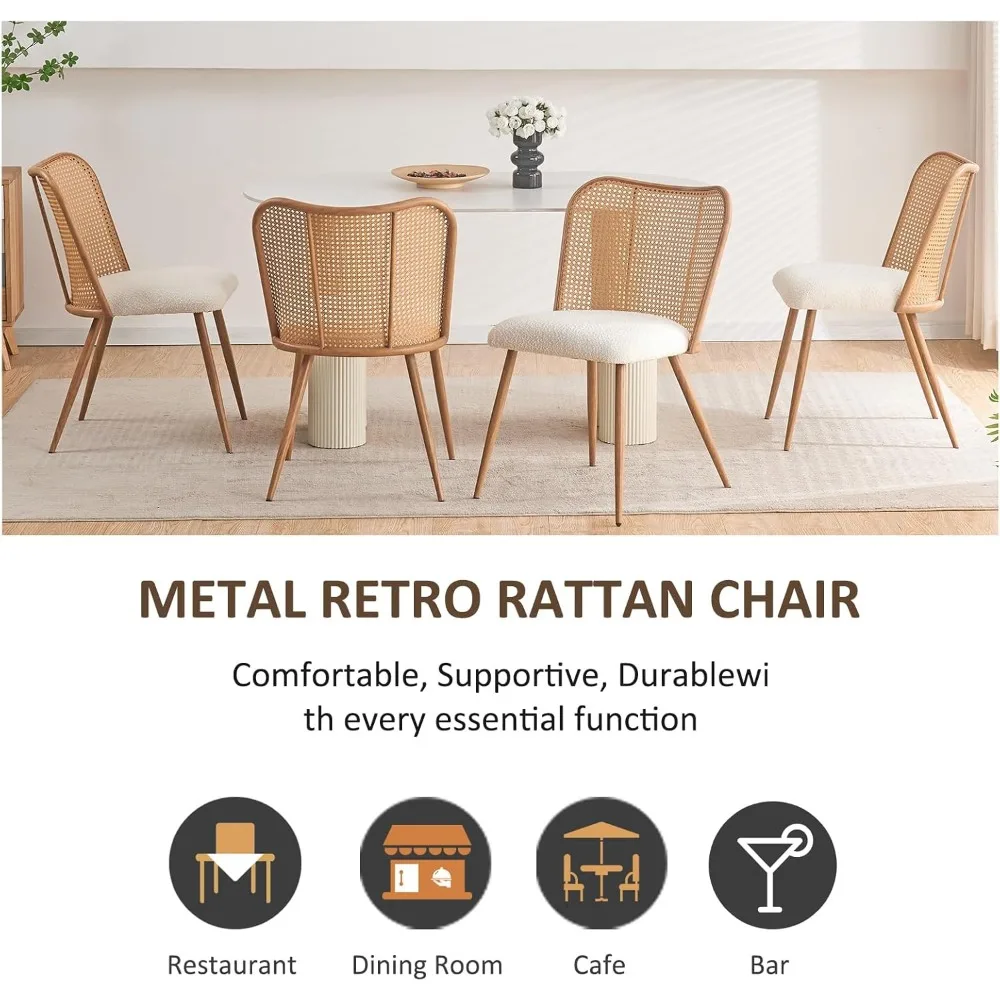 Moderne Rattan-Esszimmerstühle aus der Mitte des Jahrhunderts, 4er-Set, Akzentstühle mit Schmetterlingsrückenlehne, solide Metallbeine für das Esszimmer in der Küche