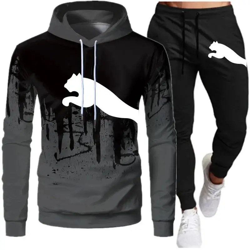 2024 Winter Fall Men\'s Tracksuit Sweatshirt Set Splash Ink Hoodies + SweatPants 2Pcs Suit Casual Running Fitness Man Sportswear