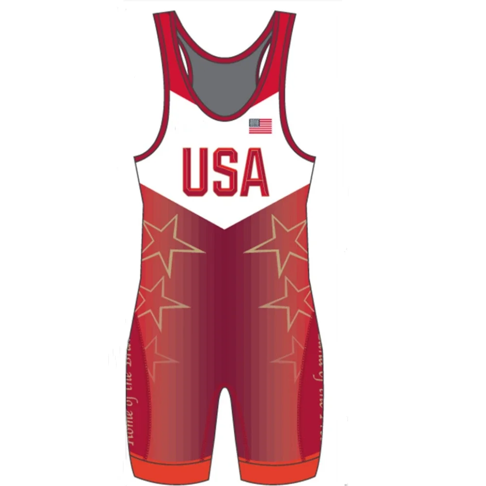 Hot Sale Men's Wrestling Singlet Uniform Singlets Clothing Usa Blue Wrestling Gear Running Speedsuit Sportwear Boxing Tights