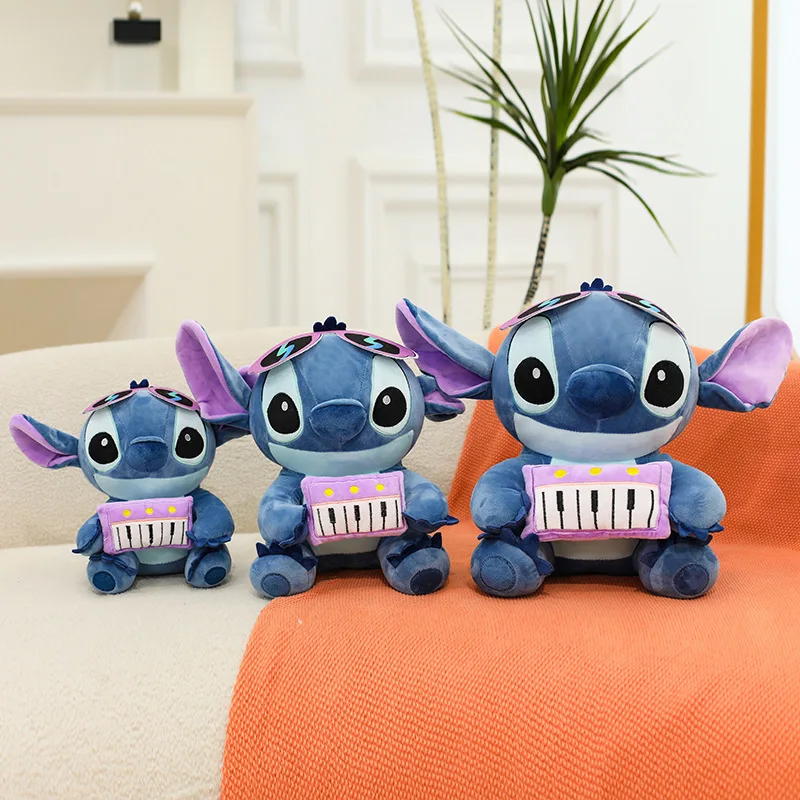 New Disney 25-45cm Kawaii Plush Doll Toy Trend Cool Handsome Music Stitch Guitarist Doll Sofa Pillow Ornaments Boy Birthday Gift