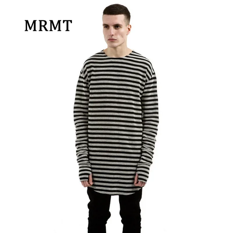 2026 Men Hip Hop Mens T-Shirts Striped Long Sleeve T Shirt Extended Oversized 100% Cotton Tee Shirt Homme T Shirt Men
