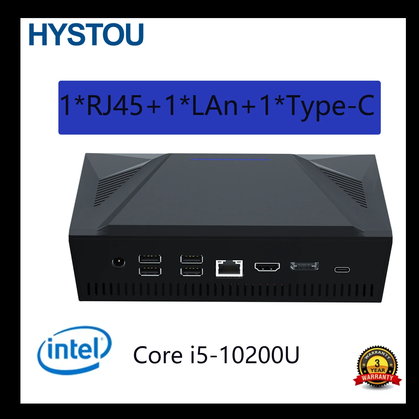 

Industrial Mini PC Desktop Computer Intel Core i5-10200H DDR4 RAM Tpye-C RJ45 DC HD DP Window 10/11/Linux