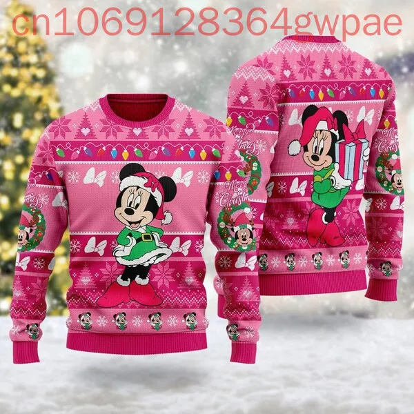 Disney Mickey & Minnie Christmas Ugly Men Women Sweater Cartoon Santa Hat Magic Castle Sweater Winter Outfit Magic Kingdom Gift