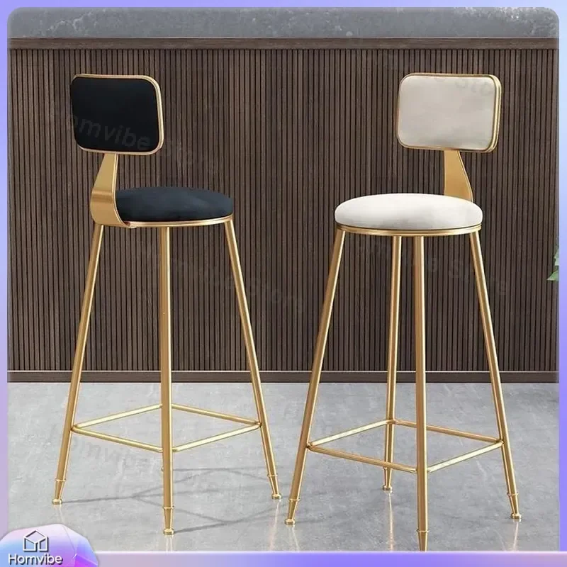 Minimalist Wrought Iron High Stool Simple Light Luxury Bar Chair for Milk Tea Shop Front Desk Commercial Reception Seating