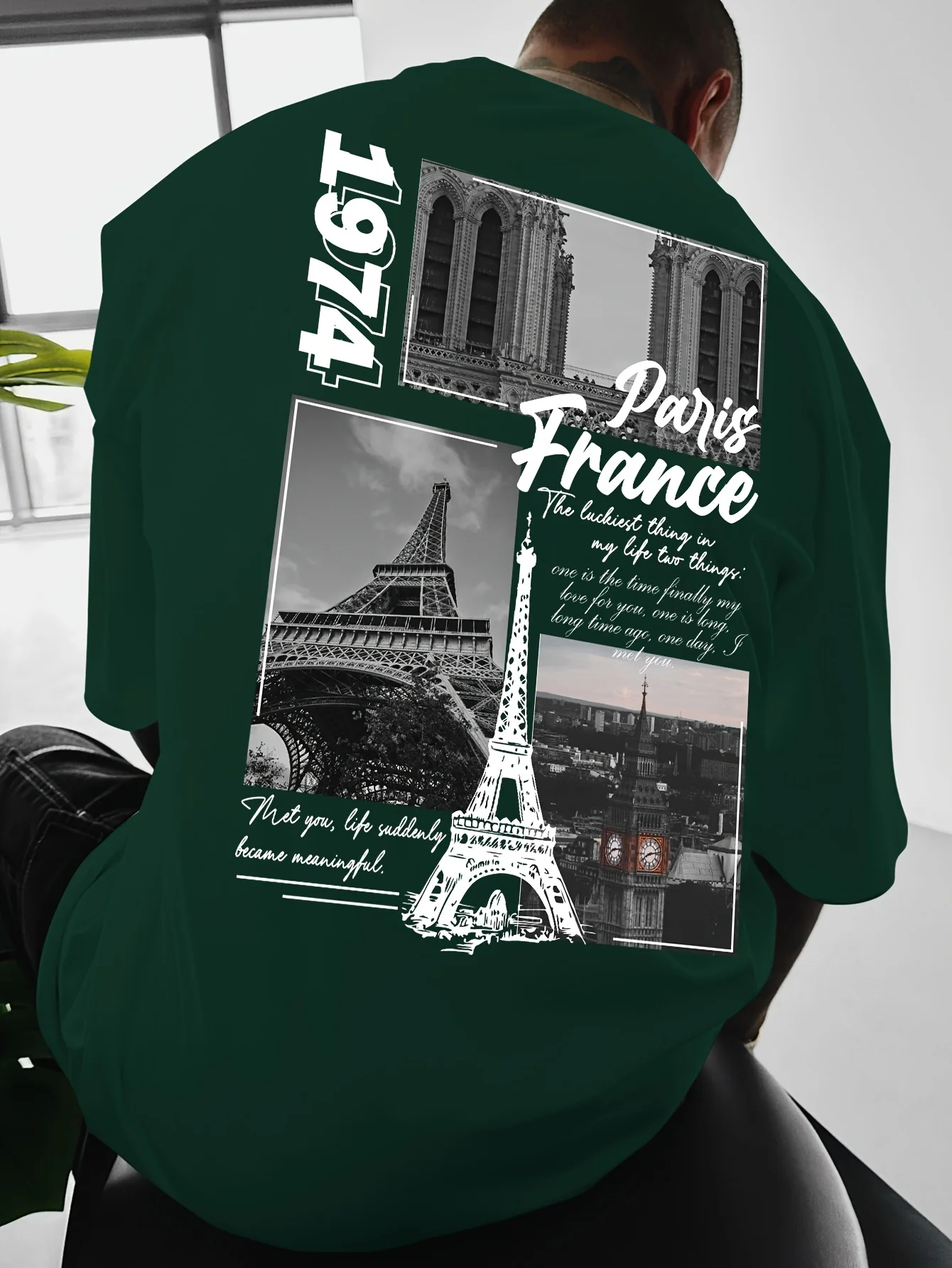 100% Cotton Men's Loose T-Shirt Breathable Casual Fashion French Bulldog Pattern Printed Short Sleeved Round Neck Top