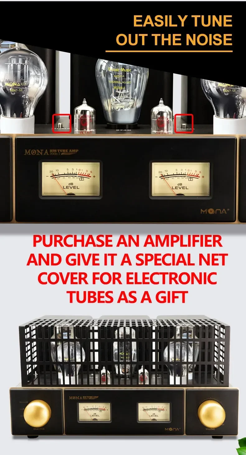 Mona New Arrival 7 Tube 300B Tube Amplifier Material Hifi Audio System Processor Gold 220v Home Amplifier 2024 Aluminum 2.0 23KG