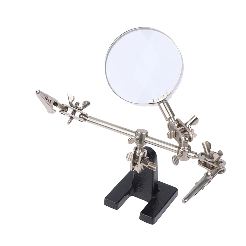 Auxiliary Clip Adjustable Desktop Magnifier 5X Loupe Glass Lens for Circuit Board Inspection Welding Soldering Stand Repair Tool