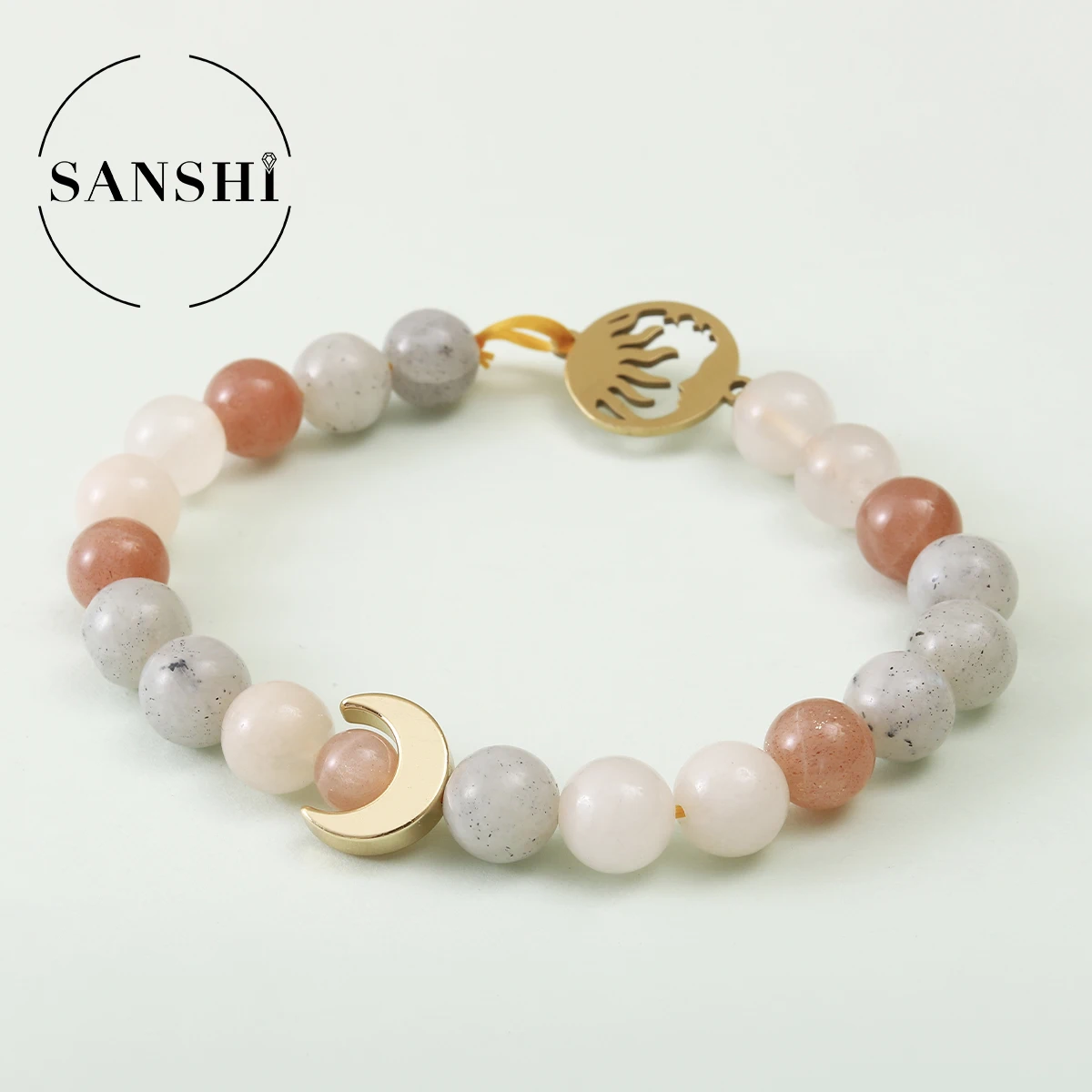 

Fashionable Natural Sunstone Elastic Bead Bracelet Unisex Jewelry Bracelet with Moon Accessories Suitable Commuting Travel Wear