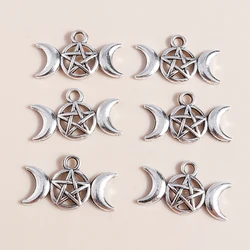 Leslie 50pcs 22x13mm Antique Silver Plated Five-pointed Star Moon Charms Pendants for Bracelet Necklace DIY Jewelry Findings