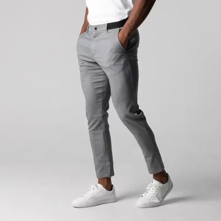 Men's Casual Cotton Pants Breathable Versatile Korean Style Straight Leg Long Trousers for All Seasons Comfortable Fit
