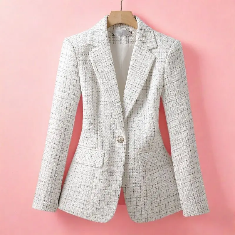 

Ele White Women's Suit Jaet 2025 Spring New Design angXiang Sle Long Sve Button up Ele Faionable Outerwear