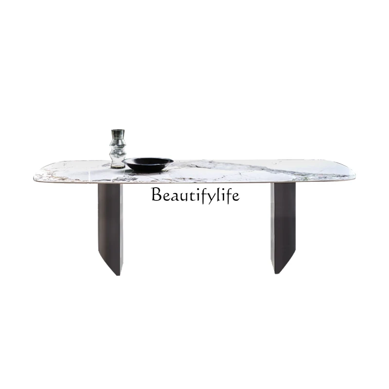 

Modern simple light luxury household minimalist rectangular dining table luxury stone marble