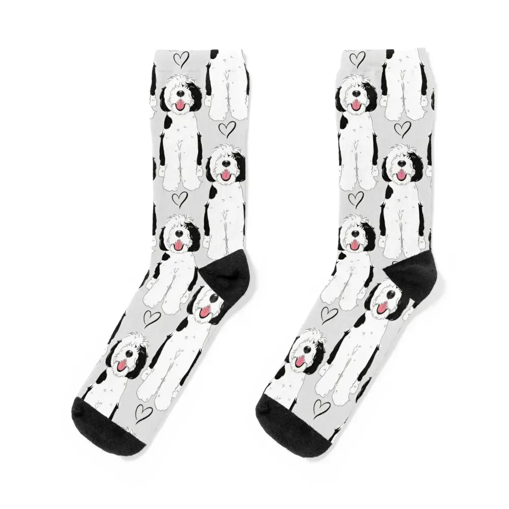 LOVE Black and White Sheepadoodle 7 - gray Socks sports stockings new in's hip hop Socks Women's Men's