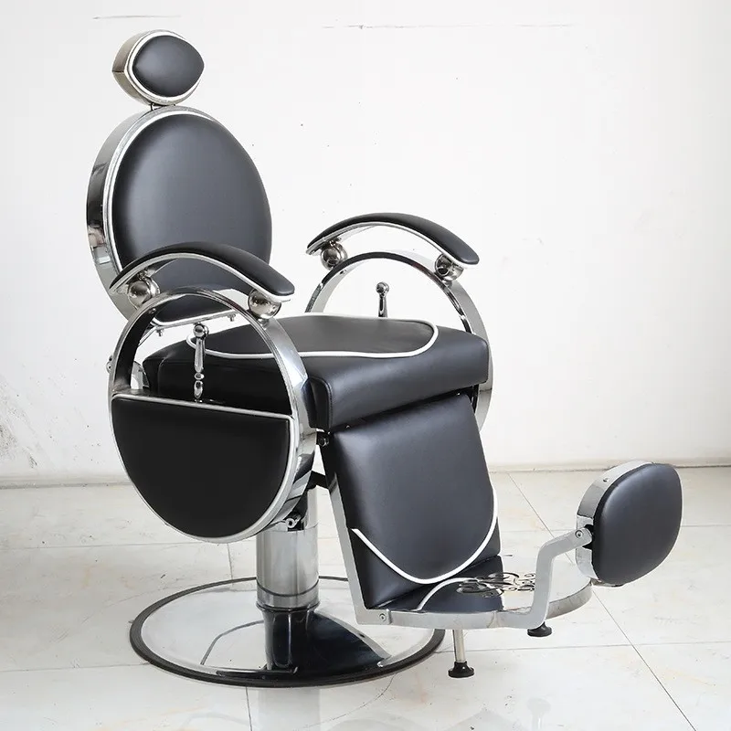 High-end men's barbershop chair can be reclined for retro slicked-back hair, large shave chair, and a special adjustable haircu
