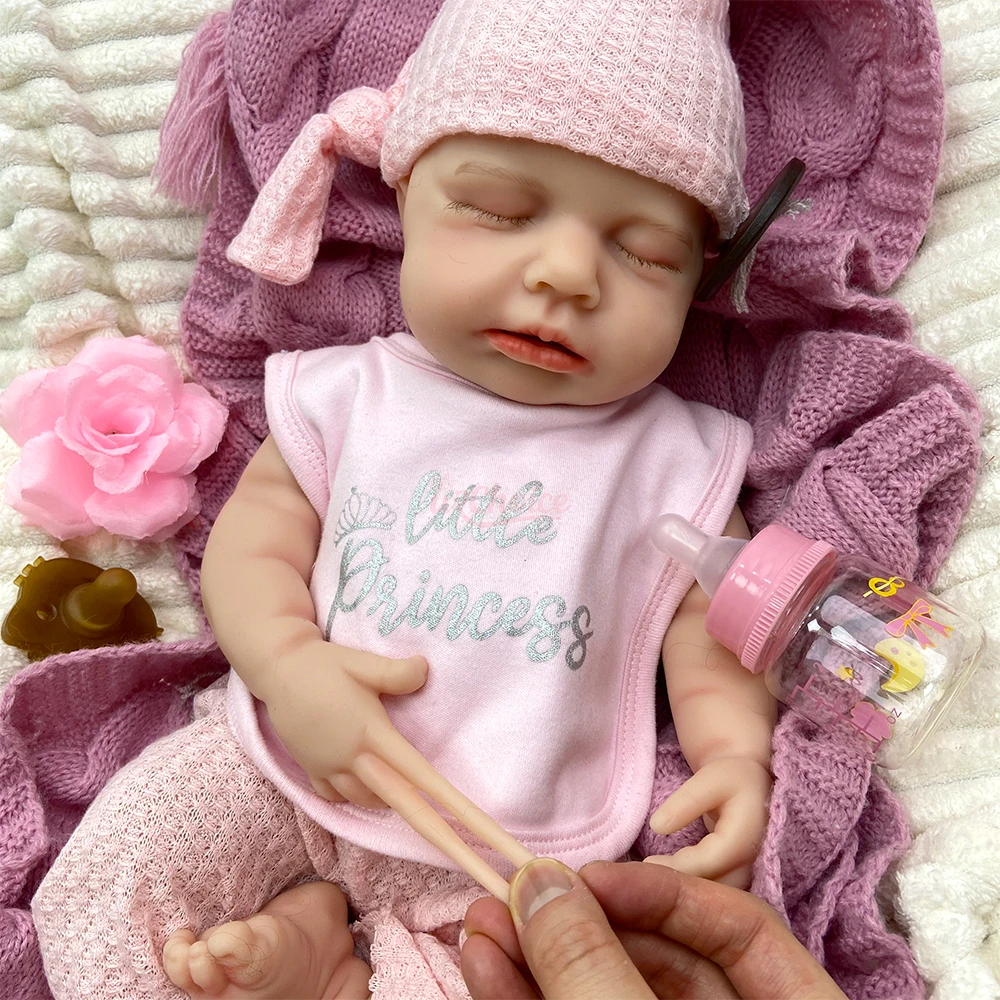 18inch Asleeping Girl Full Soft Silicone Reborn Doll Open Mouth Realistic Features Soothing Weighted Doll For Dementia and Care Support